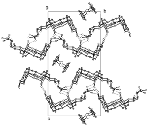 Packing diagram of (deoxycholic acid)2:ferrocene at 100K viewed along the crystallographic a-axis